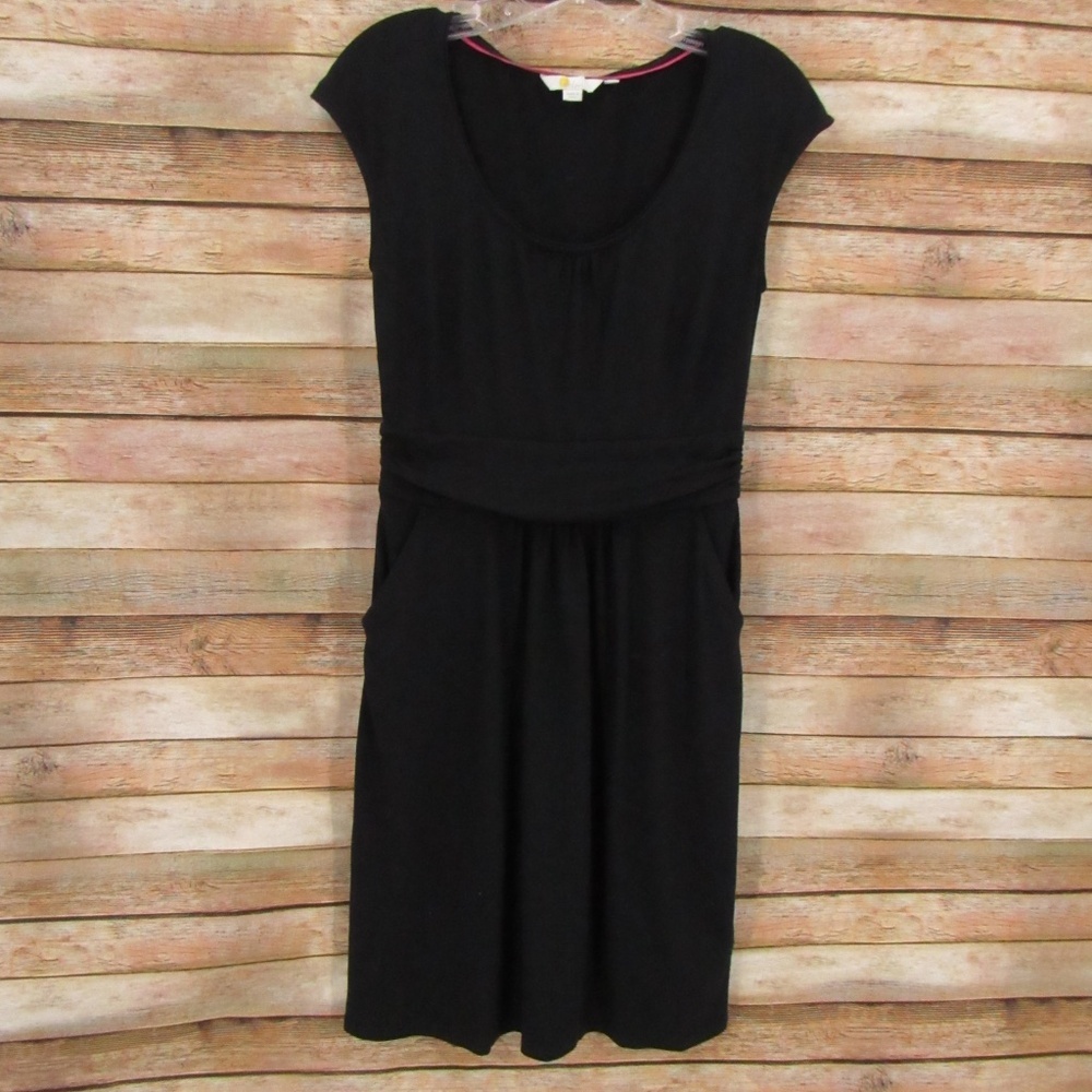 Boden Black Cap Sleeve Gathered Scoop Neck Dress 6R